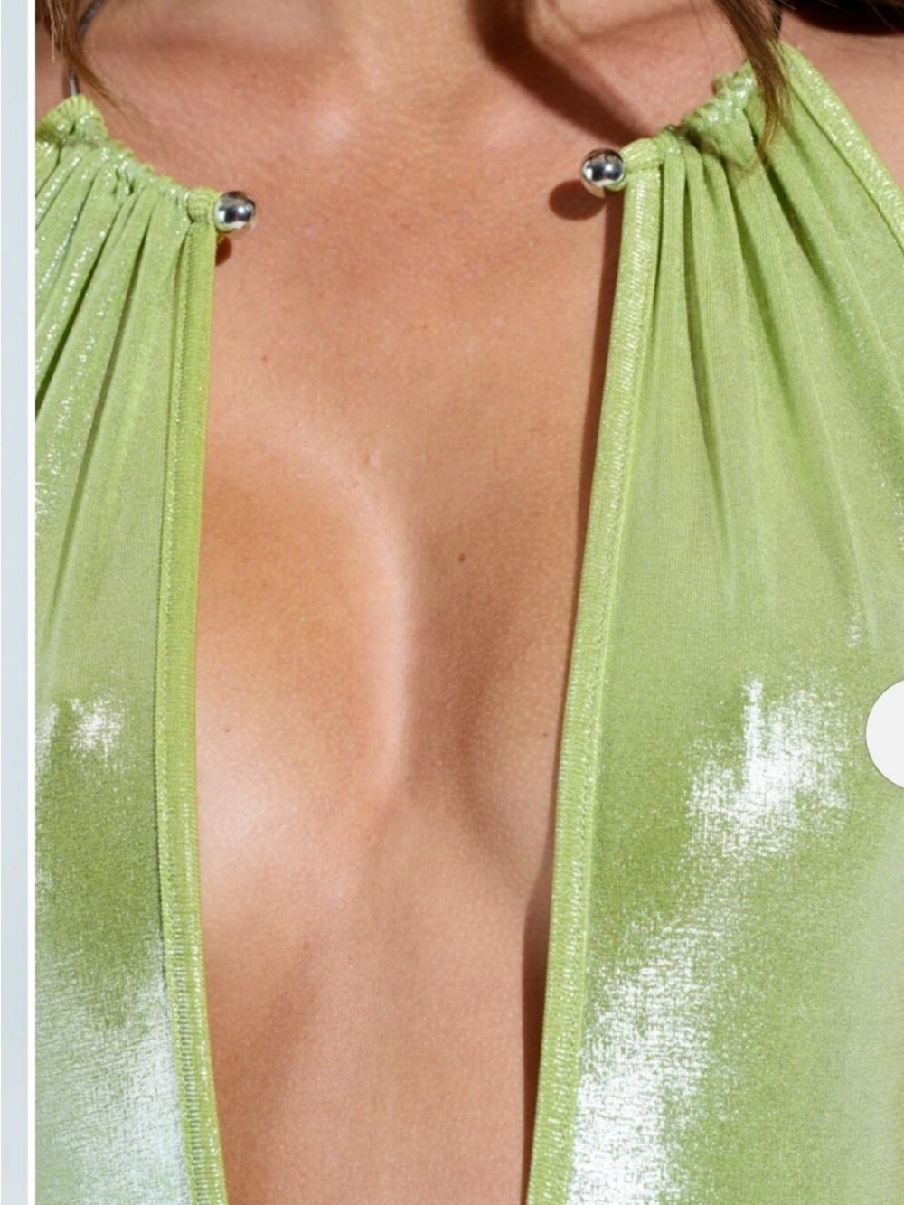 AKIRA Metallic Lime Halter Wide-Leg Jumpsuit - Picture 4 of 5